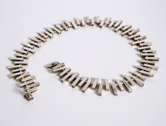 Rare Handmade Articulated necklace Designed by Bent Knudsen Denmark c.1960 Design no 62 signed Bent K screw fixing length 40cm weight 98 grams, Danish Jewellery Shop London, Danish Jewellery, Bent Knudsen Danish Silver, Scandinavian Jeweller